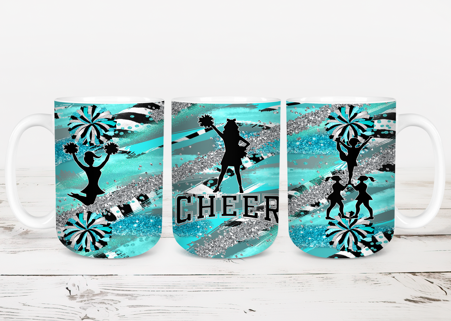 Design tumbler 20oz pour sublimation , Cheerleading glitter turquoise