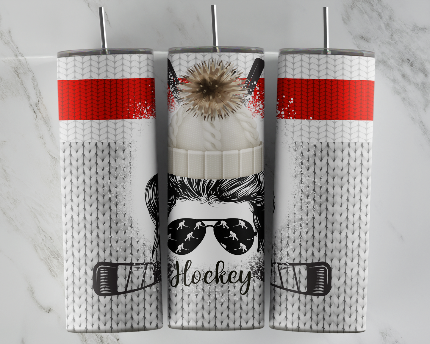 Design tumbler 20oz pour sublimation , Messy bun hockey cheveux noirs