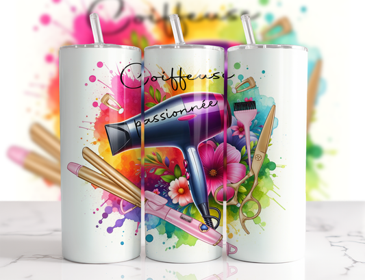 Design tumbler 20oz pour sublimation , Coiffeuse passionnée multicolore