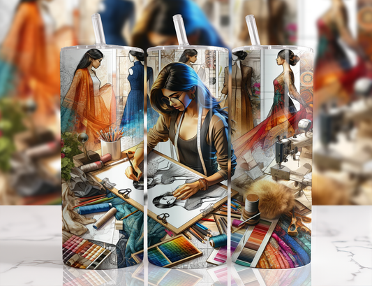 Design tumbler 20oz pour sublimation , designer de mode , femme cheveux bruns