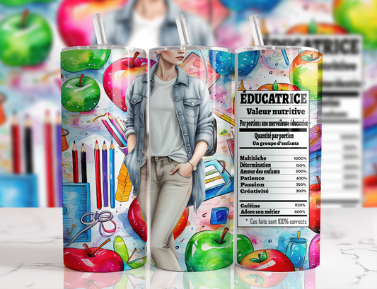 Design Tumblers 20 oz, sublimation. Éducatrice, femme valeur nutritive