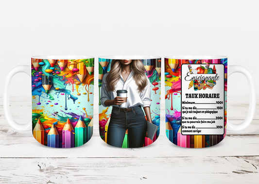 Design Tumblers 20 oz, sublimation. Enseignante, femme cheveux blonds, taux horaire