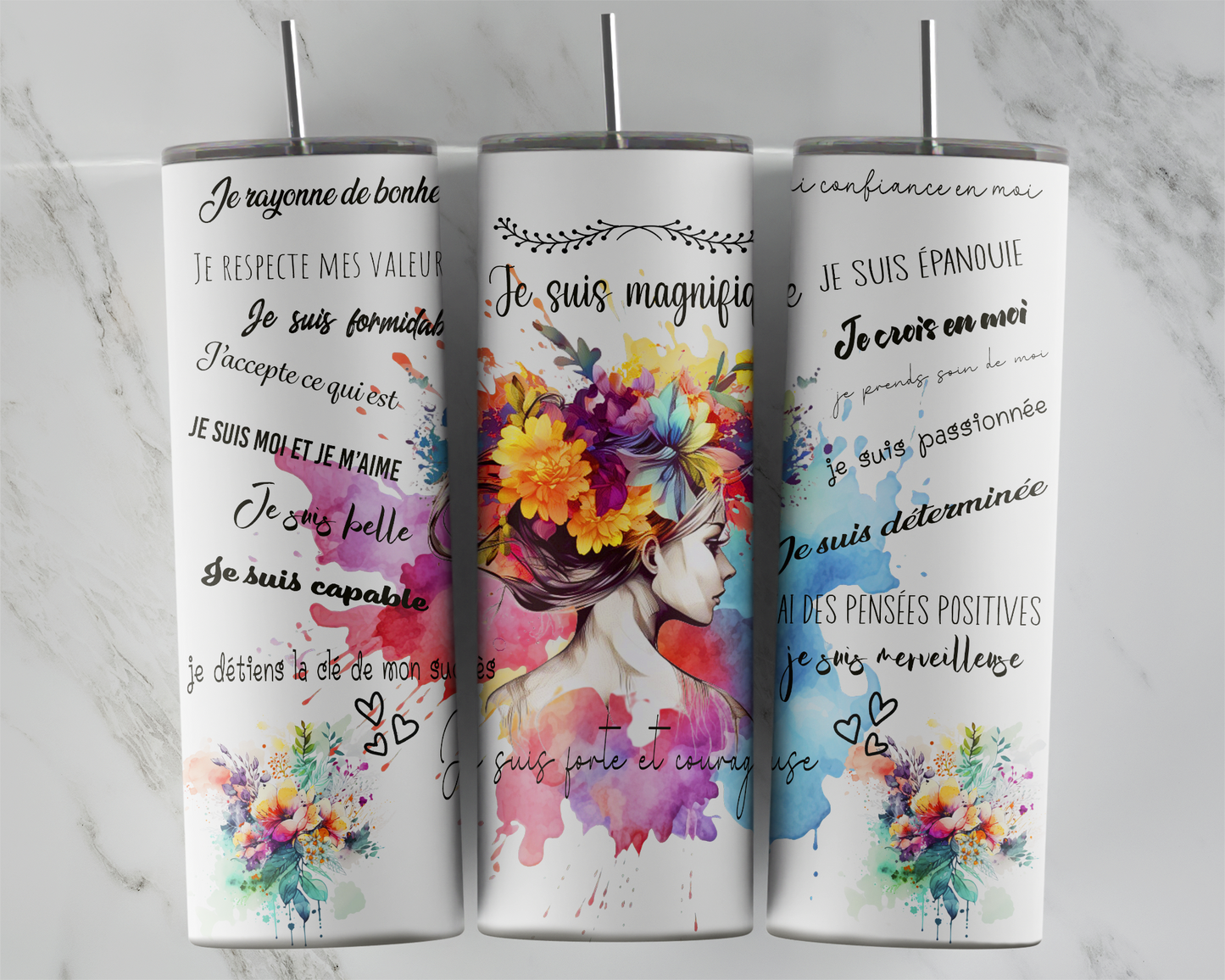 Design tumbler 20oz pour sublimation , Femme , affirmations positives