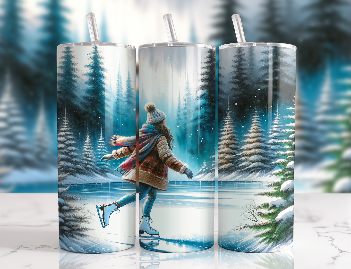 Design tumbler 20oz pour sublimation ,Femme brune patin à glace