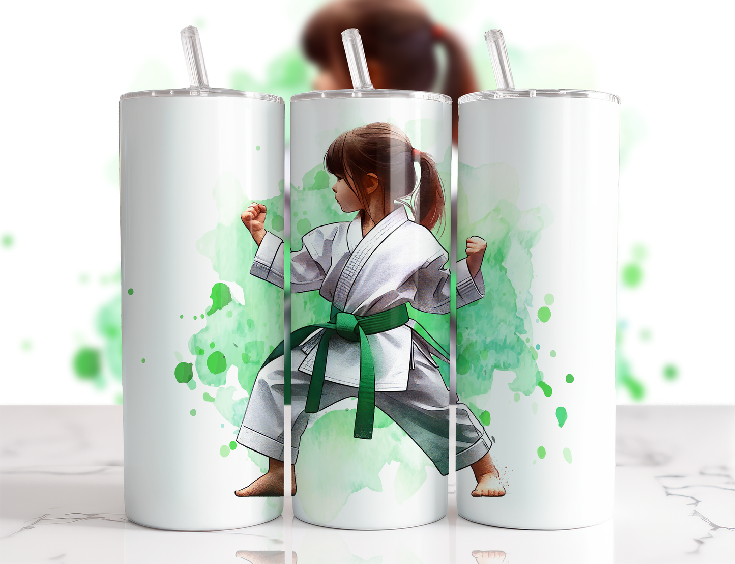 Design tumbler 20oz pour sublimation , Petite fille karaté, ceinture verte