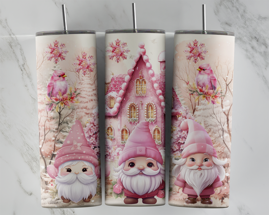 Design tumbler 20oz pour sublimation,  Gnomes noël rose