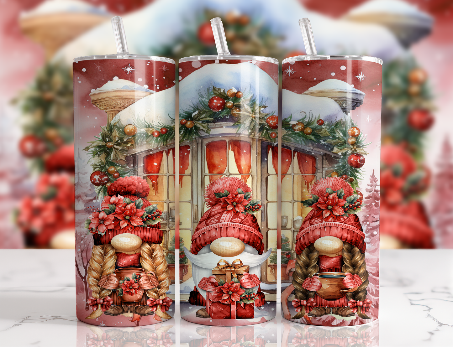 Design tumbler 20oz pour sublimation,  Gnomes noël rouge