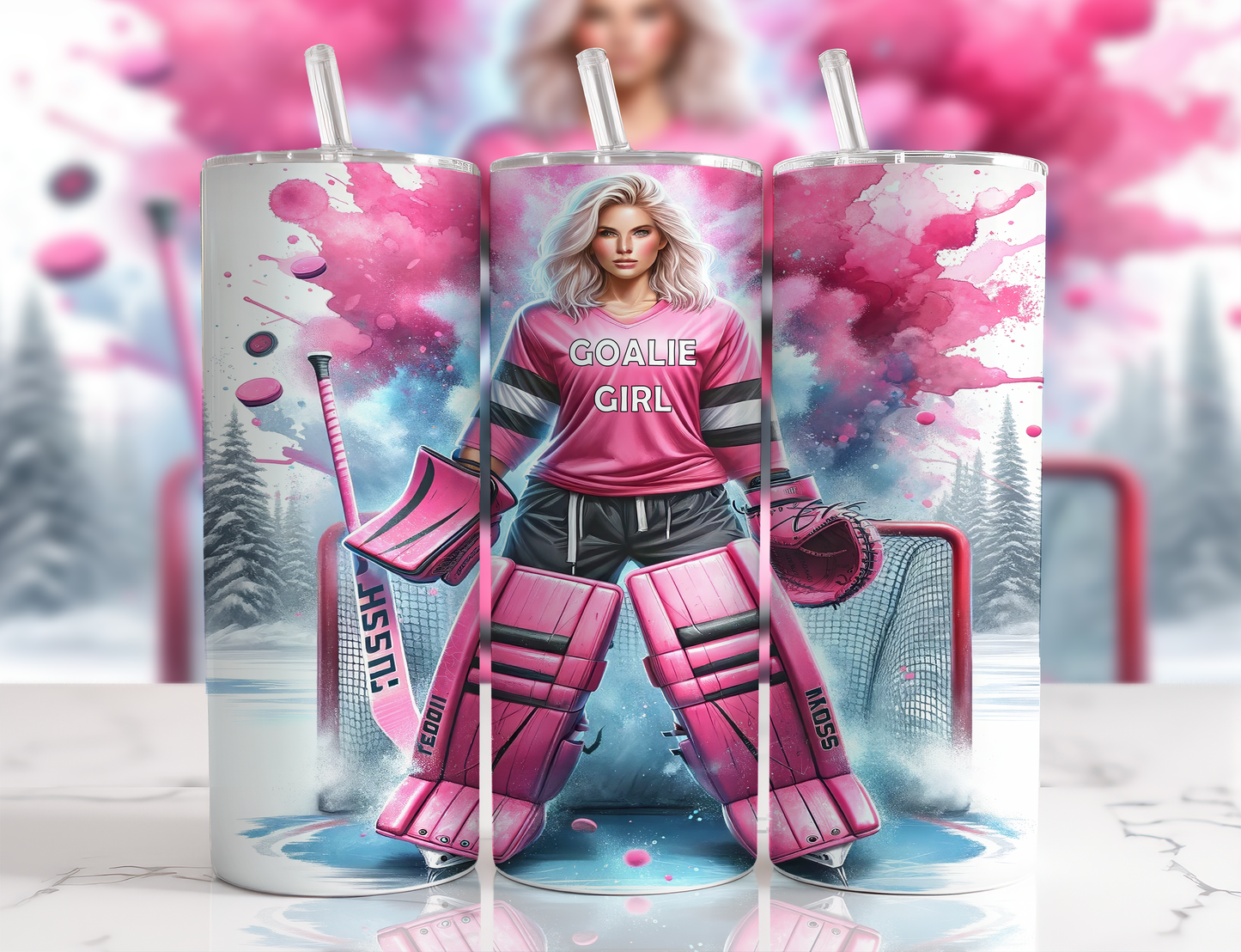 Design tumbler 20oz pour sublimation , GOALIEGIRL, femme cheveux blonds,