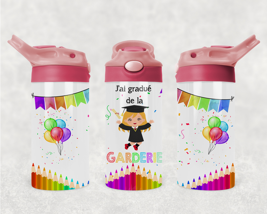 Design PNG, bouteille enfants, Sippy cup, 12 oz sublimation, Graduation garderie fille cheveux blonds