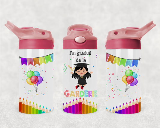 Design PNG, bouteille enfants, Sippy cup, 12 oz sublimation, Graduation garderie fille cheveux bruns