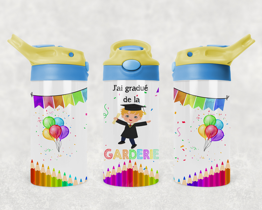 Design PNG, bouteille enfants, Sippy cup, 12 oz sublimation, Graduation garderie garçon cheveux blonds