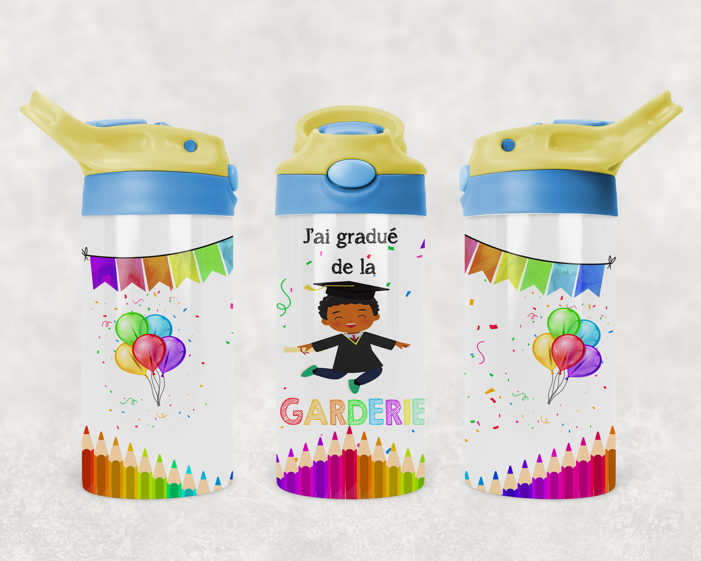 Design PNG, bouteille enfants, Sippy cup, 12 oz sublimation, Graduation garderie garçon noir