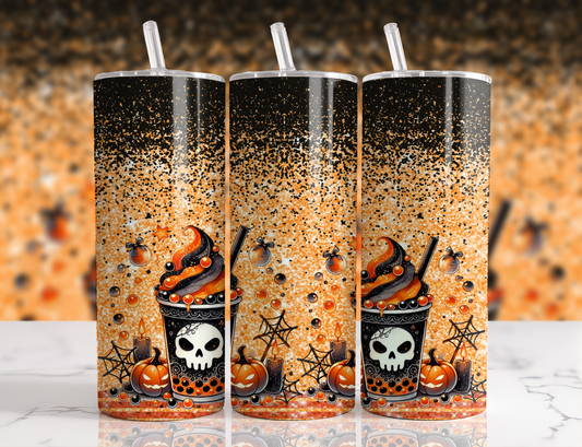 Design tumbler 20oz pour sublimation ,halloween boisson noire et orange