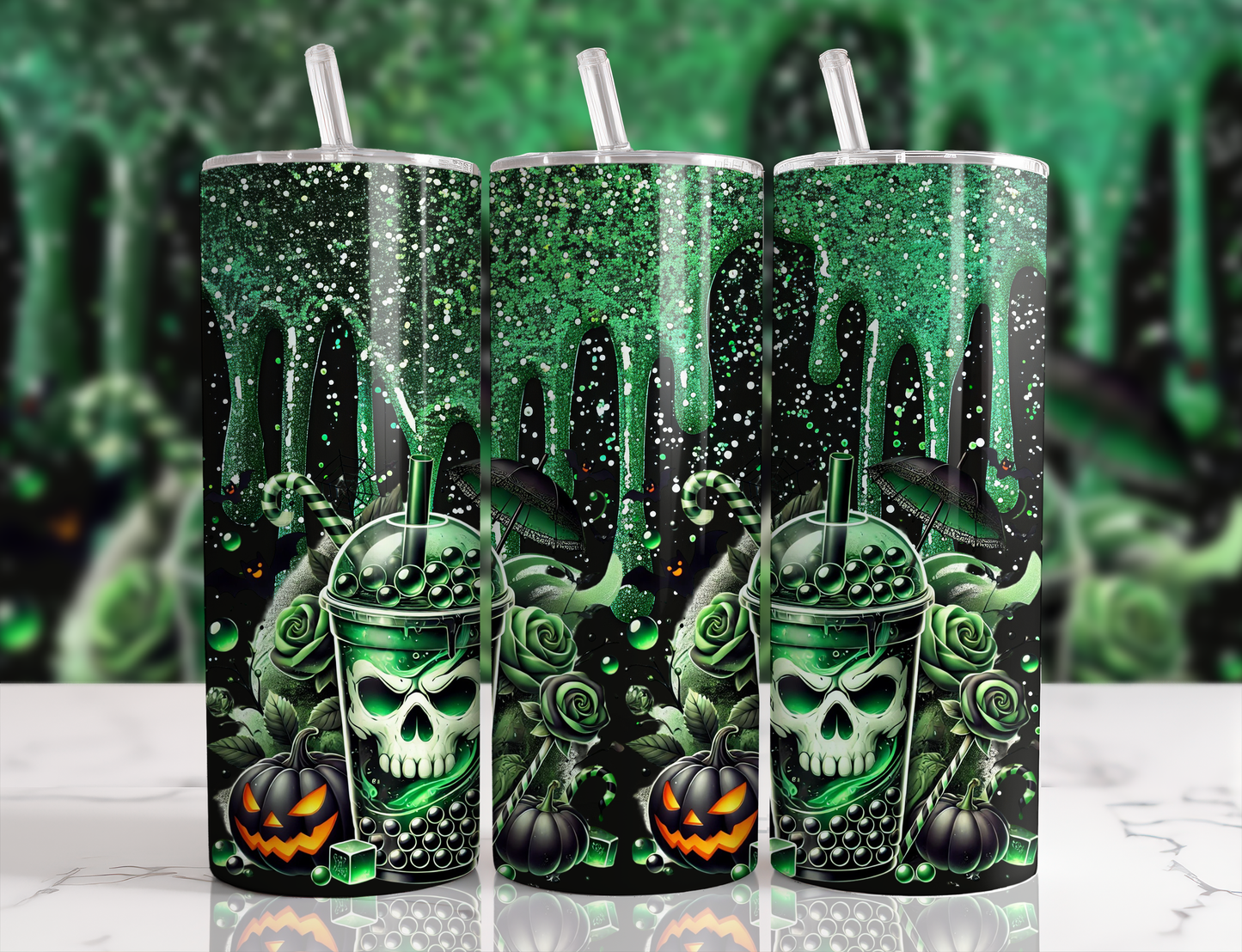 Design tumbler 20oz pour sublimation ,halloween boisson noir et vert