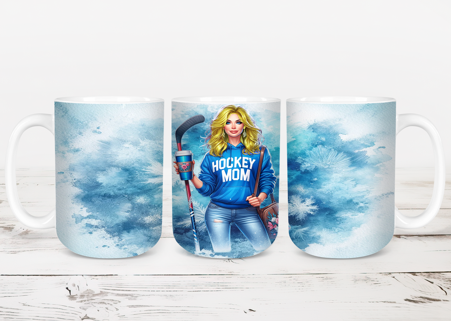 Design tumbler 20oz pour sublimation , Hockeymom, cheveux blonds, femme cartoon