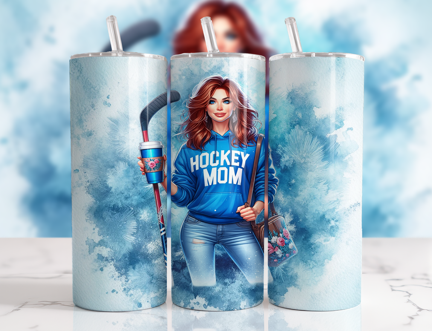 Design tumbler 20oz pour sublimation , Hockeymom, cheveux roux, femme cartoon