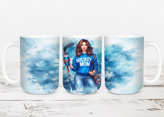 Design tumbler 20oz pour sublimation , Hockeymom, cheveux bruns, femme cartoon