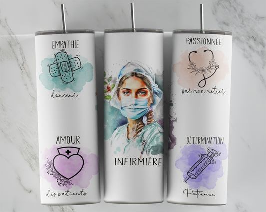 Design tumbler 20oz pour sublimation, INFIRMIÈRE, aquarelle, citation, qualité