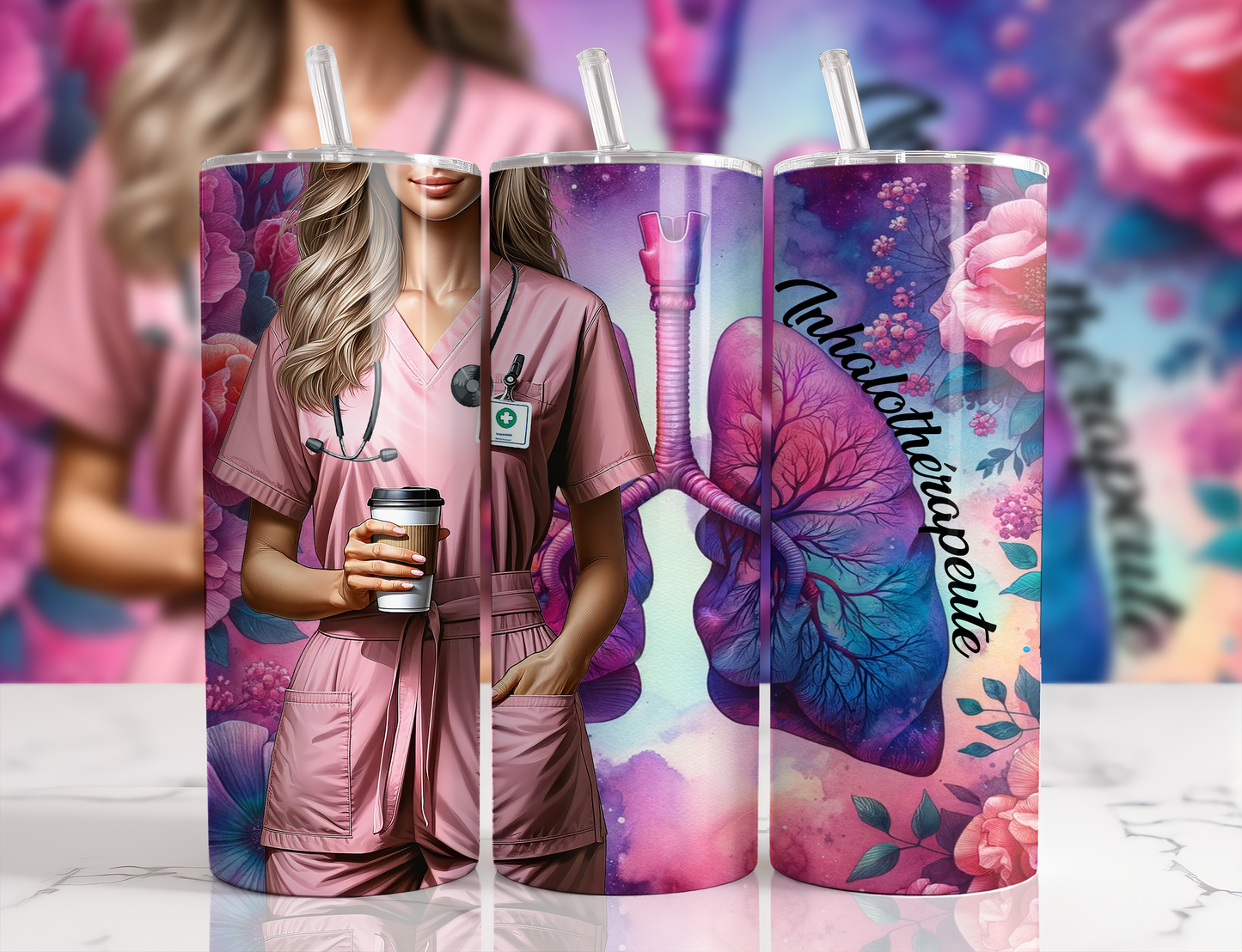 Design tumbler 20oz pour sublimation , inhalothérapeute , cheveux blonds