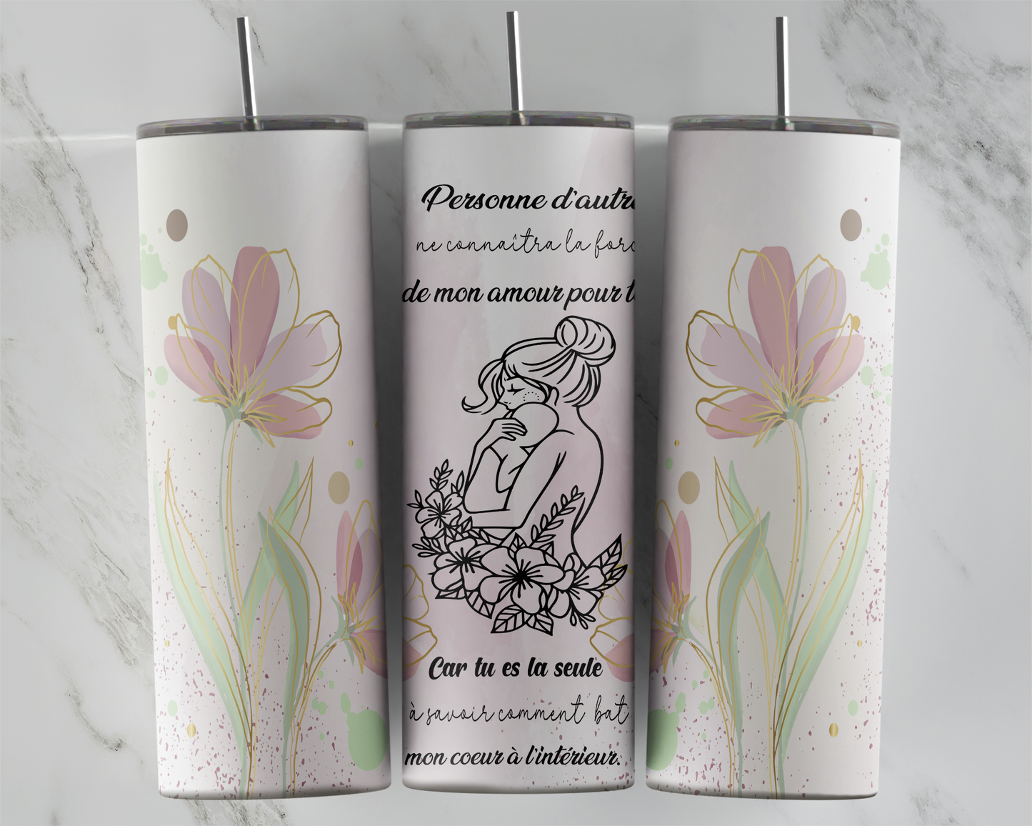 Design tumbler 20oz pour sublimation, Personne connaîtra la force de mon amour pour toi. Car tu es la seule à savoir comment bat mon cœur à l'intérieur.