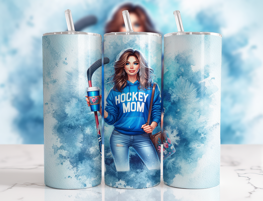 Design tumbler 20oz pour sublimation , Hockeymom, cheveux bruns, femme cartoon