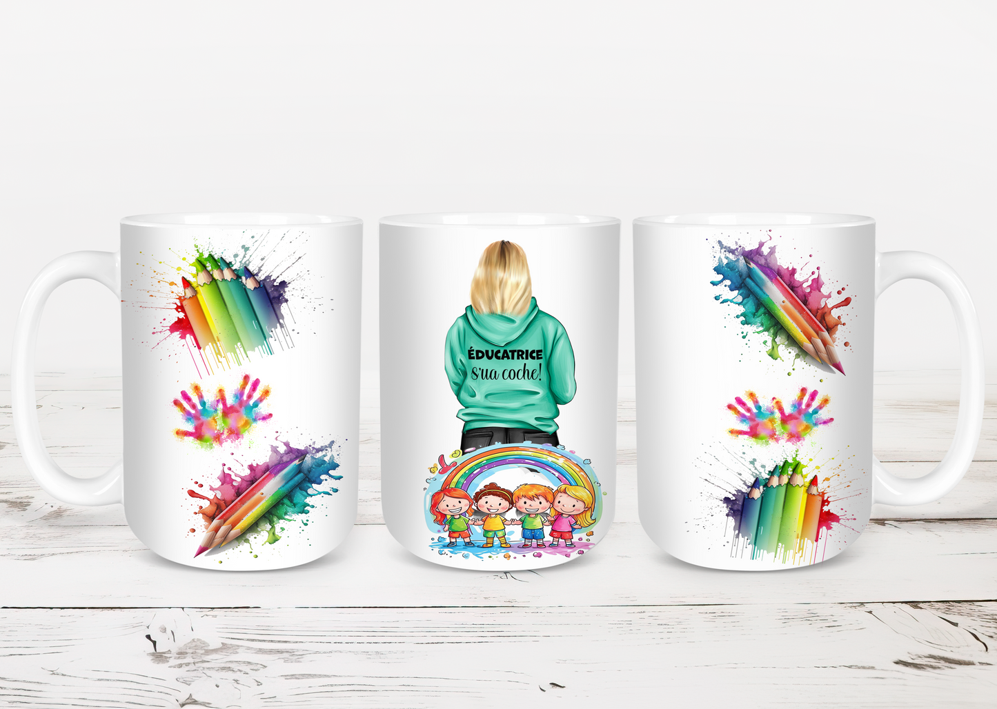 Design Tumblers 20 oz, sublimation. éducatrice S'ua coche, cheveux blonds