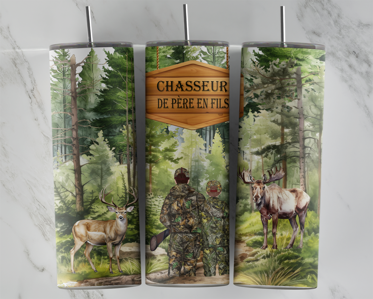 Design tumbler 20oz pour sublimation , CHASSEUR de père en fils