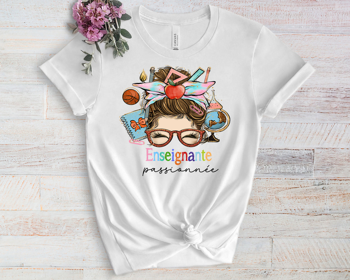 Design PNG pour sublimation, ENSEIGNANTE passionnée, cheveux bruns