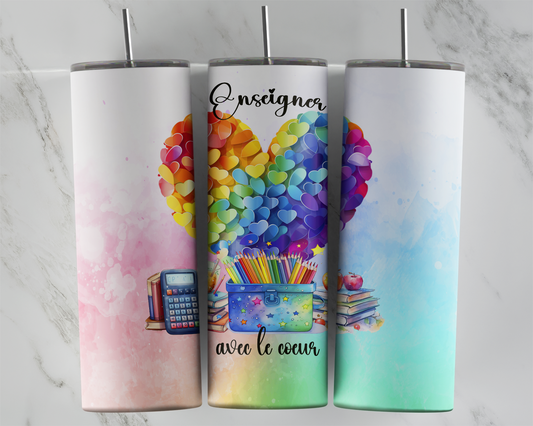 Design tumbler 20oz pour sublimation , ENSEIGNER avec le cœur