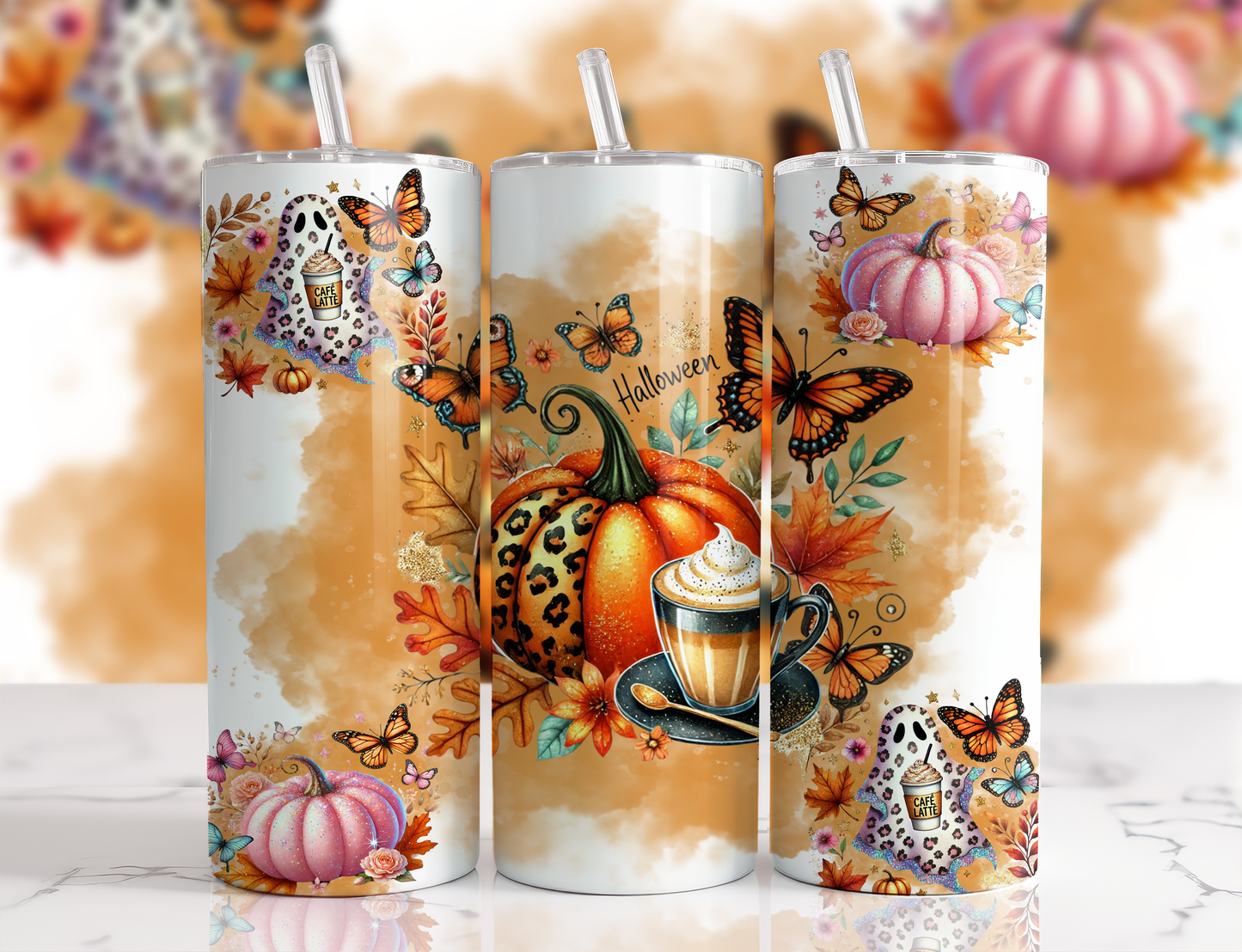 Design tumbler 20oz pour sublimation ,halloween aquarelle