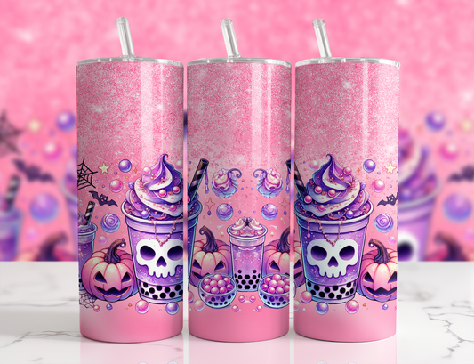 Design tumbler 20oz pour sublimation ,halloween boisson rose et mauve