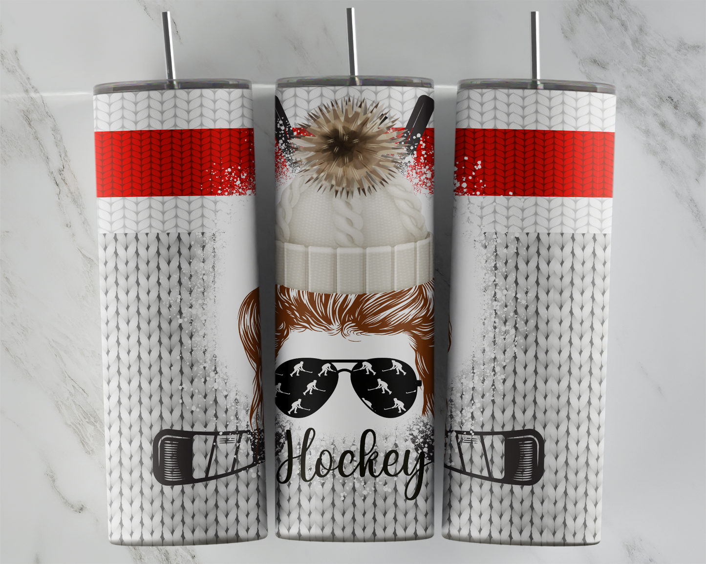 Design tumbler 20oz pour sublimation , Messy bun hockey cheveux bruns