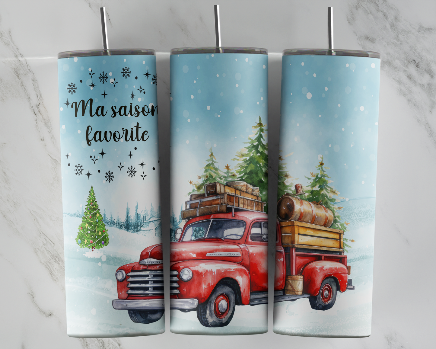 Design tumbler 20oz pour sublimation, Ma saison favorite, voiture de noël