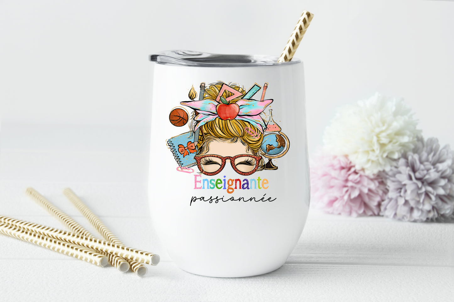 Design PNG pour sublimation, ENSEIGNANTE passionnée, cheveux blonds