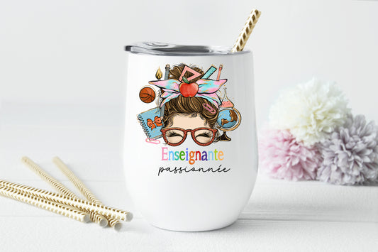 Design PNG pour sublimation, ENSEIGNANTE passionnée, cheveux bruns