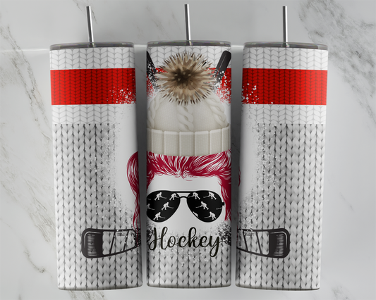 Design tumbler 20oz pour sublimation , Messy bun hockey cheveux roux