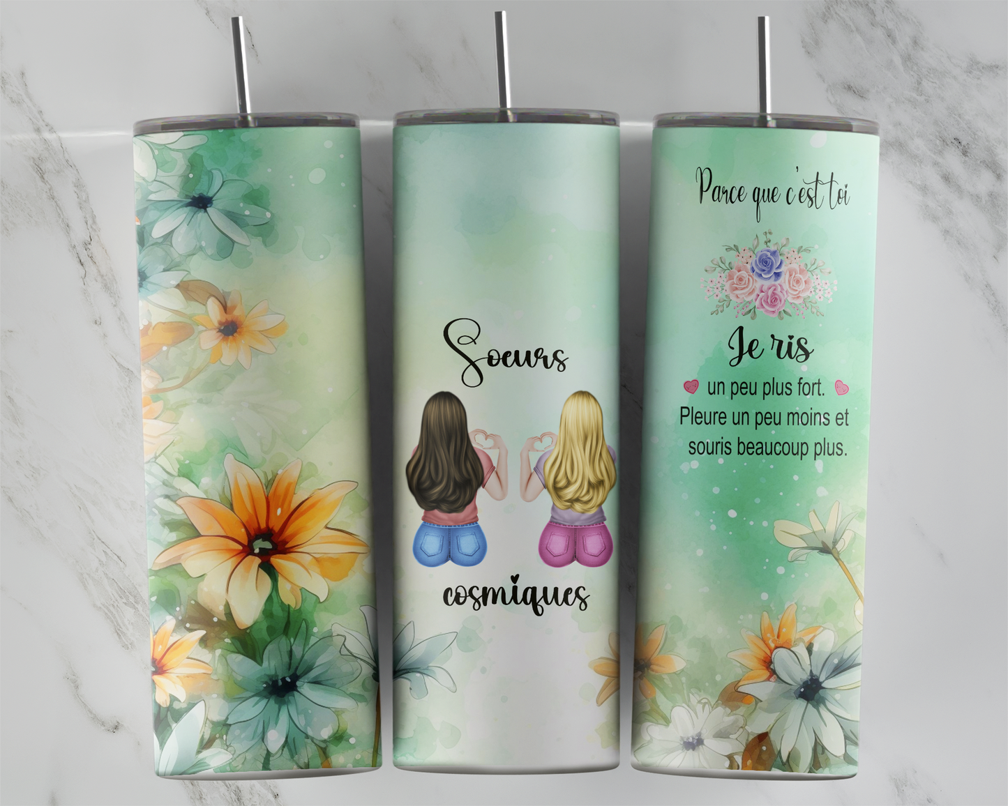 Design tumbler 20oz pour sublimation , Sœurs cosmiques