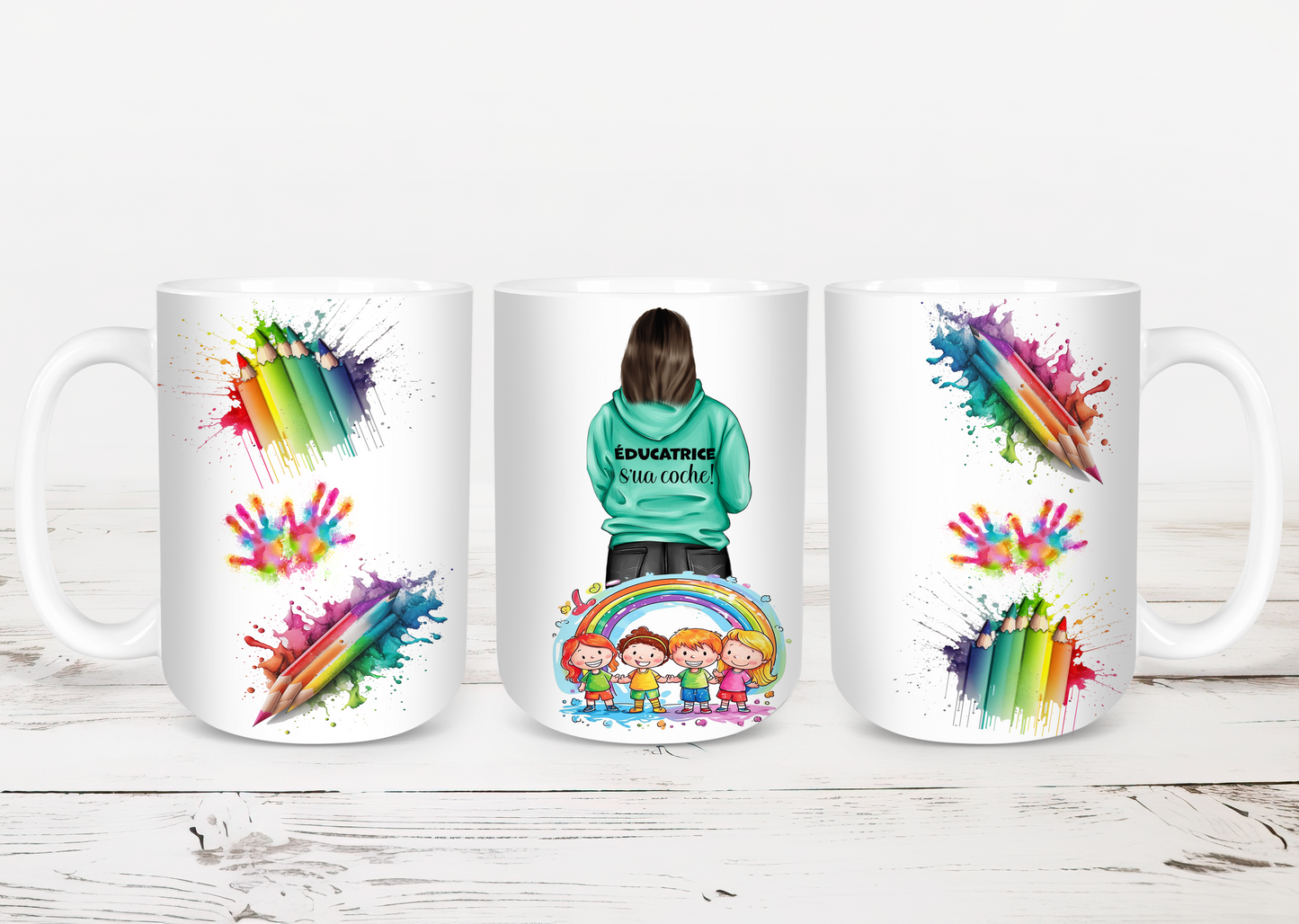 Design Tumblers 20 oz, sublimation. éducatrice S'ua coche, cheveux bruns