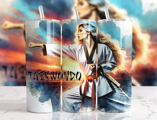 Design tumbler 20oz pour sublimation , Taekwondo femme blonde