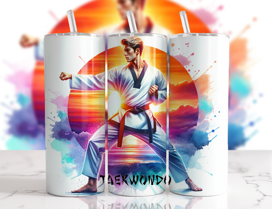 Design tumbler 20oz pour sublimation , Taekwondo homme blond