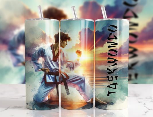 Design tumbler 20oz pour sublimation , Taekwondo homme brun