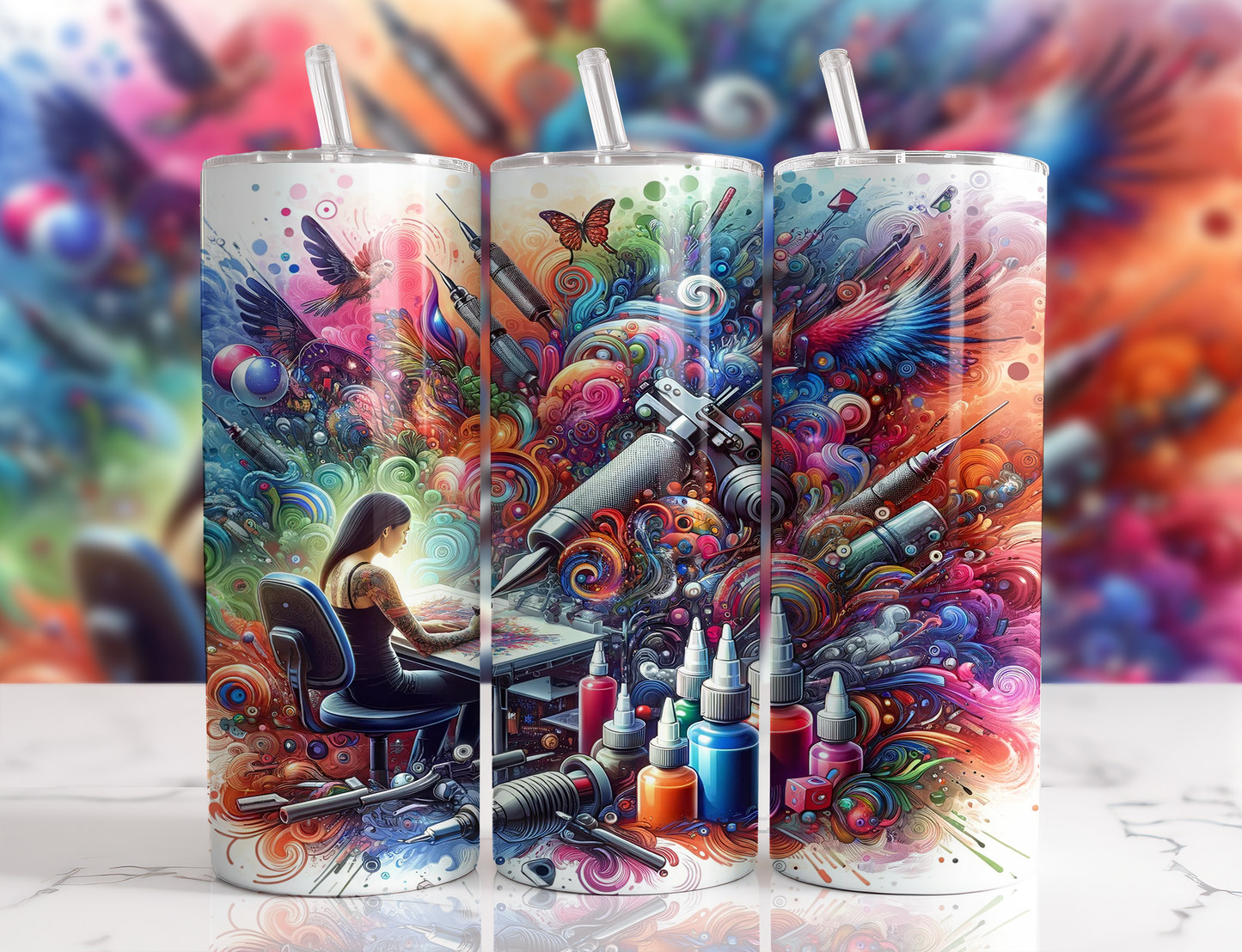 Design tumbler 20oz pour sublimation , Tatoueuse