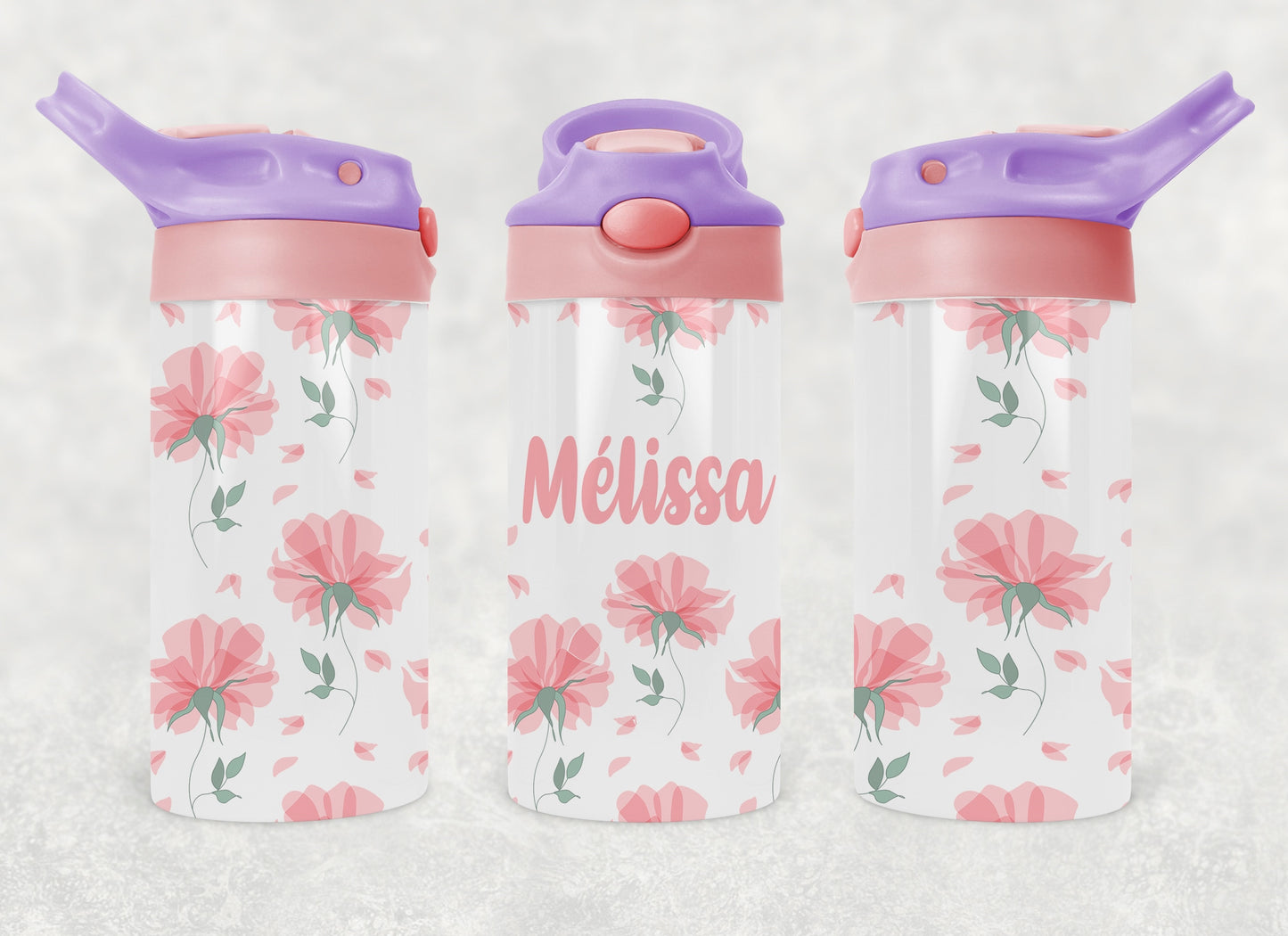 Design PNG, bouteille enfants, Sippy cup, 12 oz sublimation, FLEURS