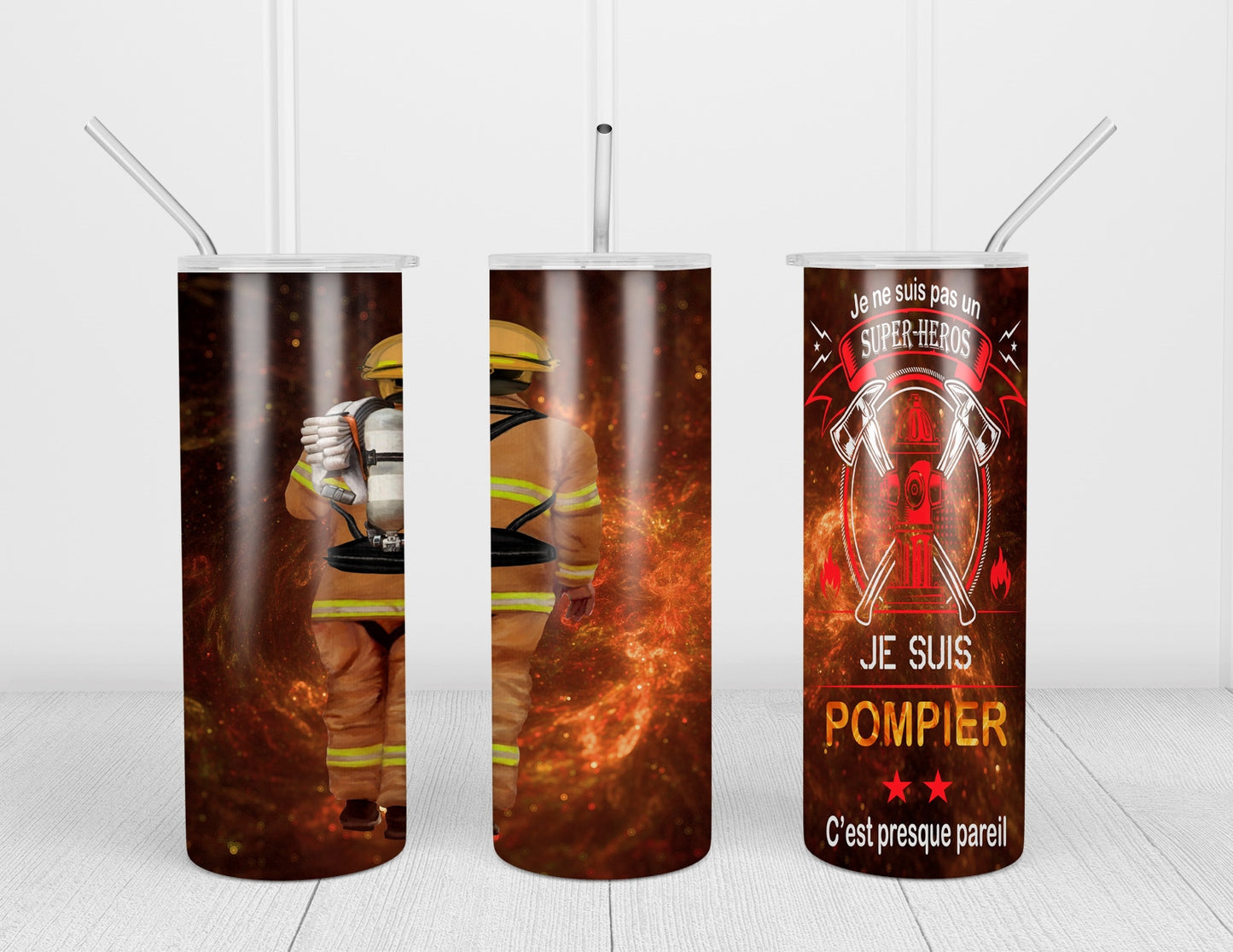 Design tumbler 20oz pour sublimation , POMPIER SUPER-HÉROS