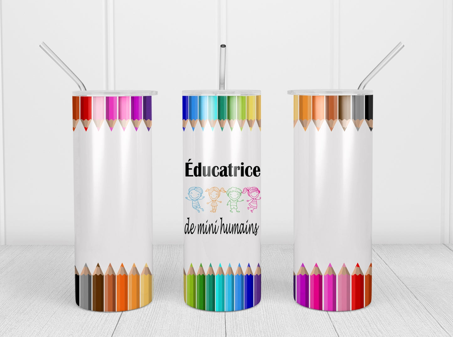 Design Tumblers 20 oz, sublimation. éducatrice mini humains, crayon de couleur