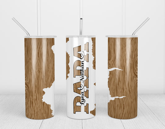 Design tumbler 20oz pour sublimation , PAPA, prénoms enfants, bois fissuré