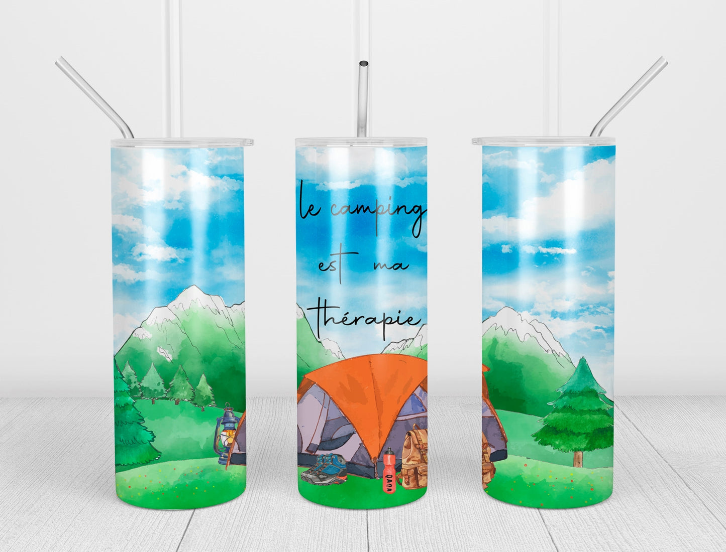 Design tumbler 20oz pour sublimation , CAMPING est ma thérapie