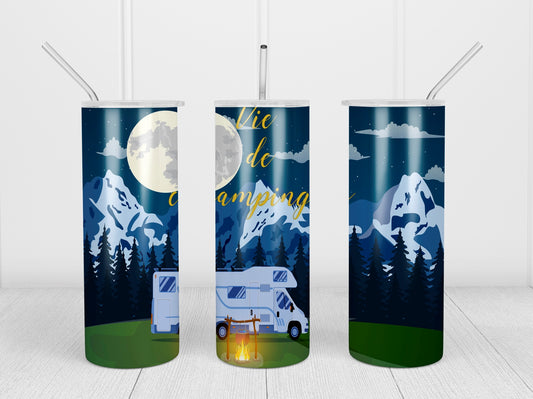 Design tumbler 20oz pour sublimation , CAMPING nocturne, la vie est belle