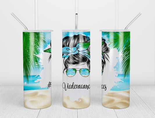 Design tumbler 20oz pour sublimation , ÉTÉ, #Viedevacances, Messy Bun, plage palmier, palm beach