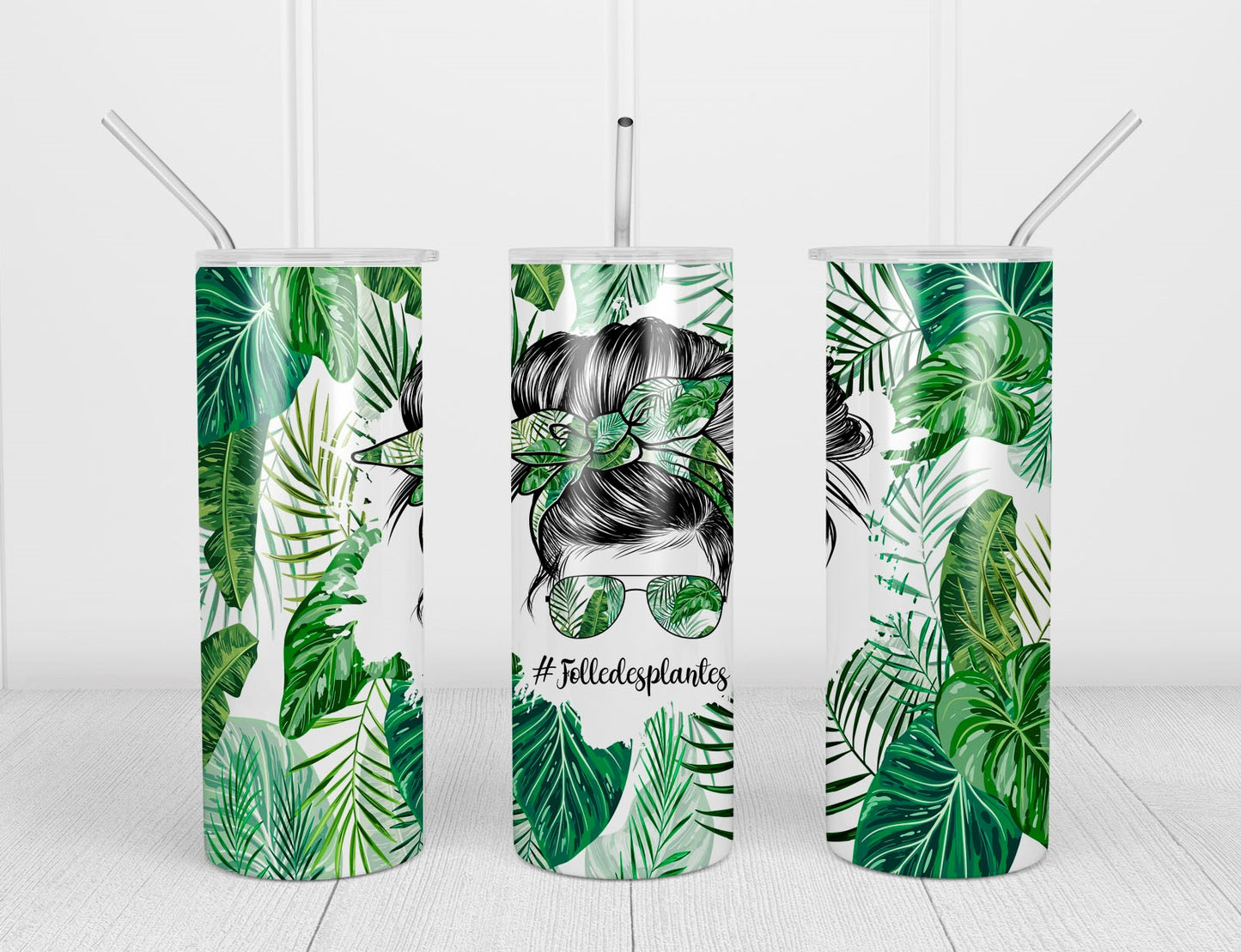 Design tumbler 20oz pour sublimation , FOLLE AUX PLANTES, Messy Bun